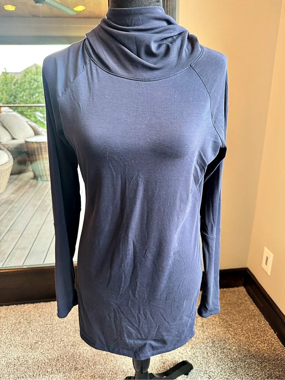 Athleta Essence Hooded Tunic Cowl Neck Blue Medium